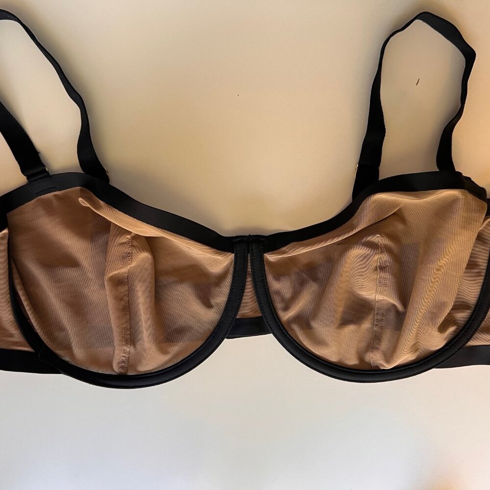 CUUP Black & Taupe Balconette Mesh Bra, 44D